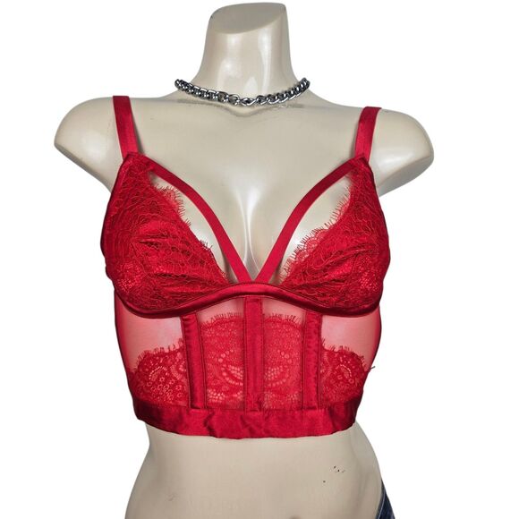 Victoria's Secret Very Sexy Bustier Bra Sz S Red Lace Coquette Whimsigoth - Picture 1 of 10